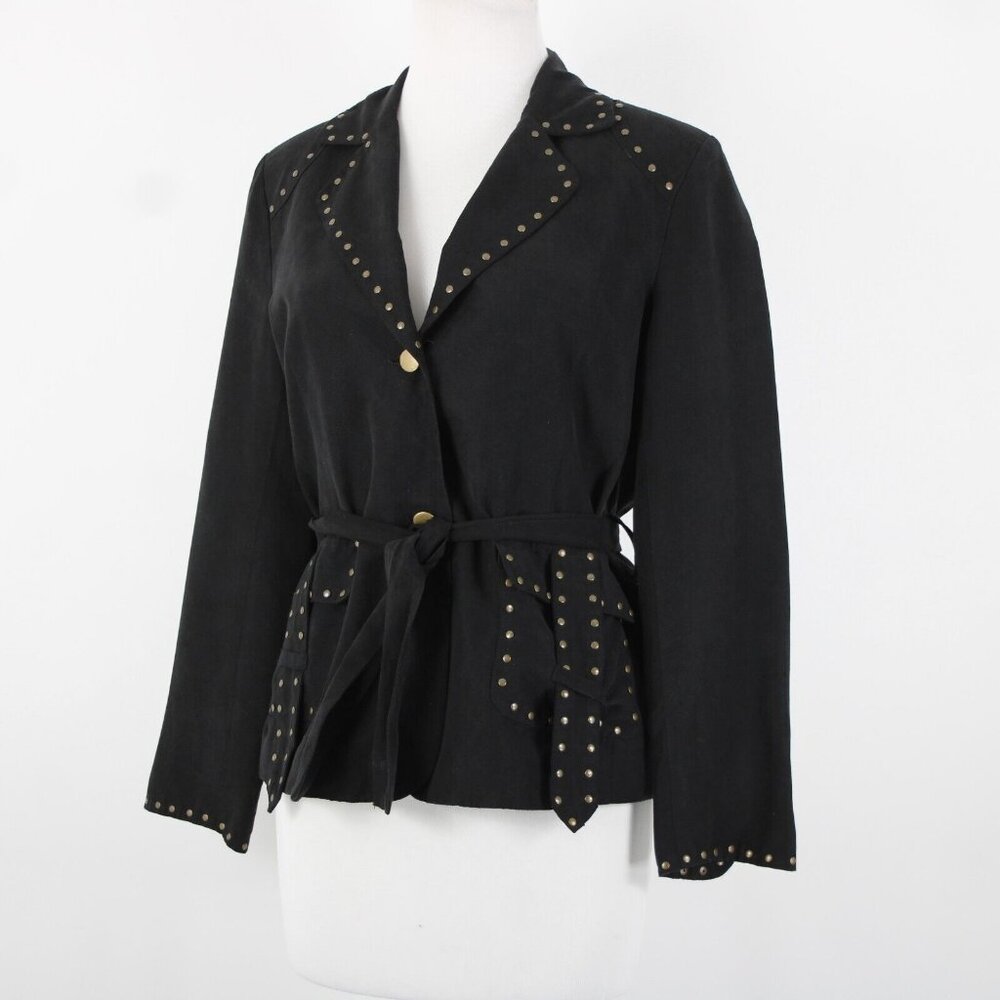 Carole Little Petites Sz M Black Bronze Studded Pockets Lined Polyester Jacket - Picture 4 of 16